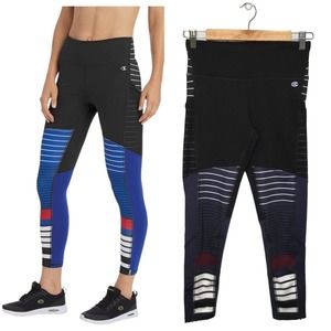 Champion Graphic Phone Pockets 7/8 Workout Zip Hem Leggings Black Blue S